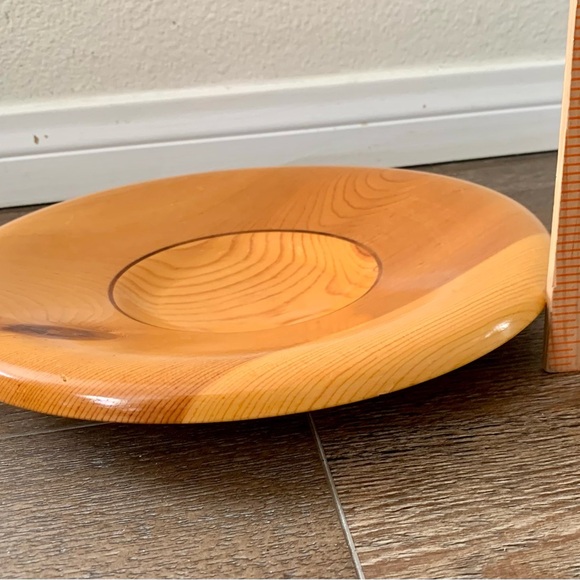 Vintage pine walnut wood mid century plate d 12 inch - Picture 3 of 12